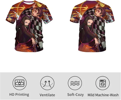 Vista 3 de Girren Summer Anime Demon Slayer Kamado Nezuko 3D T-Shirt Casual Round Neck Fashion Digital Printing T-Shirts
