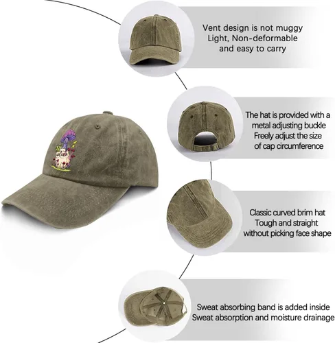 Vista 6 de Baseball Cap Human Skull and Mushroom Baseball Caps for Men Vintage Denim Cap Adjustable