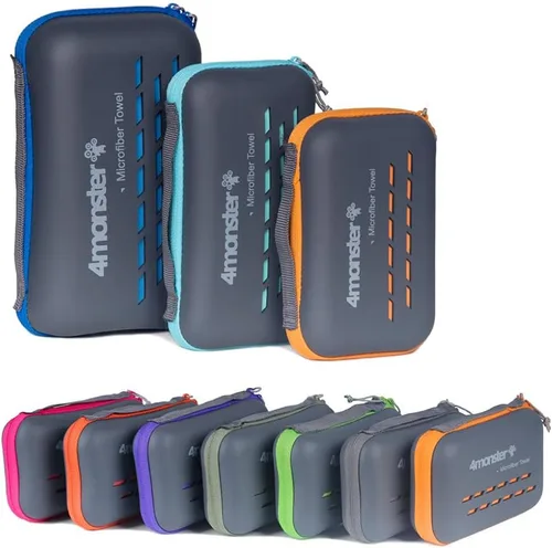 Vista 10 de 4Monster Toalla de viaje de secado rápido con estuche y mosquetón, toalla de microfibra súper absorbente para gimnasio y campamento. Compacta