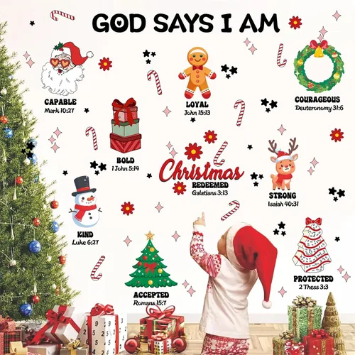 Vista 5 de Calcomanías de pared de Navidad, citas de Navidad, calcomanías de pared para decoración de interiores inspiradoras para niños, calcomanías de pared