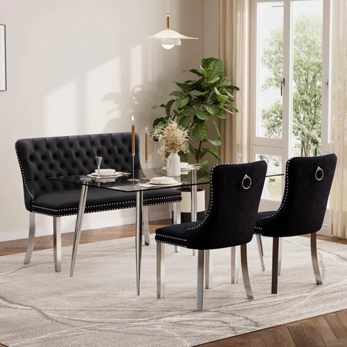Vista 55 de Baysitone Juego de mesa de comedor de cristal de 51 pulgadas para 4, juego de 5 piezas de comedor moderno, mesa de cocina rectangular de vidrio