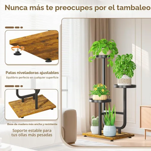 Vista 4 de LASZOLA - Estante alto para plantas para esquina interior, 3 niveles de metal, color negro 2-Negro clásico