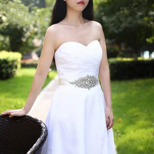 Vista 9 de Ulalaza Vestido de noche de graduación para mujer, con cintura decorativa, bandas de cristal para novia, cinturón de boda con diamantes de imitación