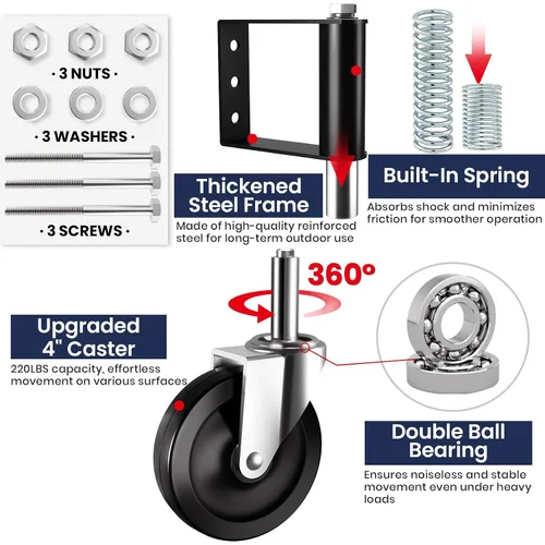 Vista 3 de Ronlap - Ruedas giratorias para puerta de madera con resorte cargadas, 220 libras, 4 pulgadas Heavy duty vertical track roller gate support wheel