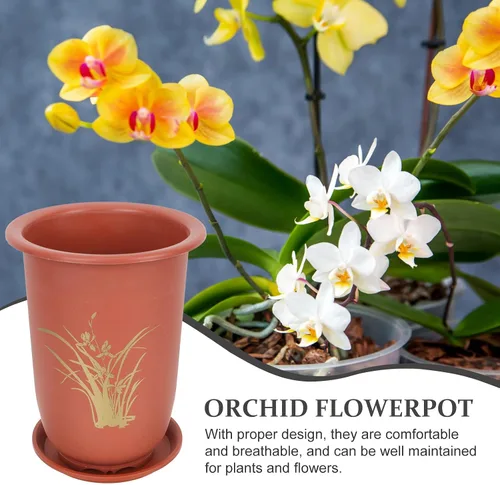Vista 8 de Xmas Orchid Flowerpot Plastic Two Sets with Tray and Drainage