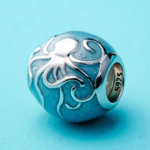 Vista 3 de SOUKISS - Abalorio de plata de ley 925, diseño de pulpo oceánico, se adapta a pulsera europea
