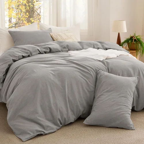 Vista 12 de Bedsure Juego de edredón de tamaño matrimonial, tela de algodón con relleno interior de microfibra, juego de cama suave PureWoven rosa claro