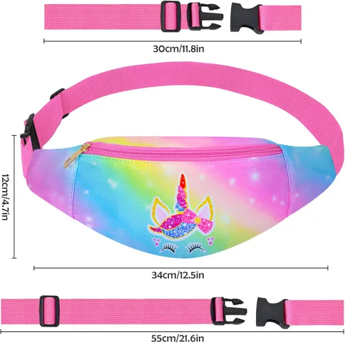Vista 3 de Riñonera de moda para niños y niñas, con cinturón ajustable, cangurera cruzada con 2 bolsas, bolsa de cinturón para niños para viajes, correr