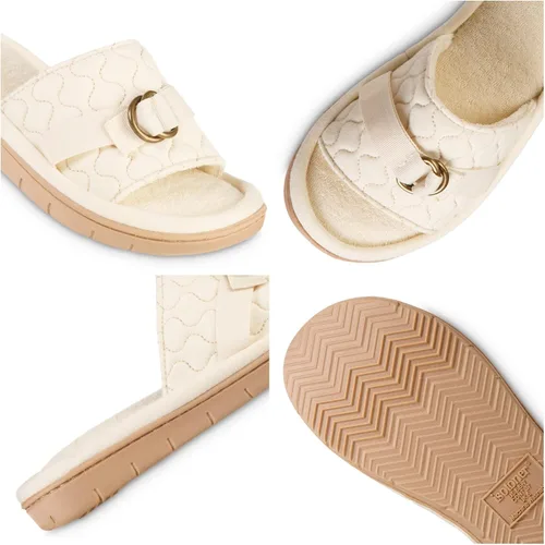 Vista 4 de isotoner Women's Open Toe Slide Slippers, Minimally Dyed Organic Cotton Upper and Algae-Infused Sole