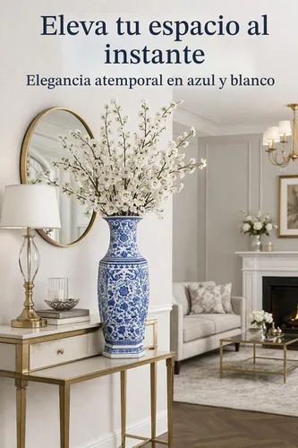 Vista 6 de 24" clásico azul y blanco hexagonal Lotus porcelana jarrón, jarrón de cerámica Jingdezhen, estilo Qing de China (D8)
