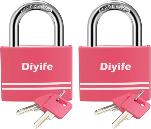 Vista 10 de Diyife [Versión mejorada] Candado de aluminio con llave - Candado de grillete largo impermeable con 2 llaves para escuela, casillero de gimnasio