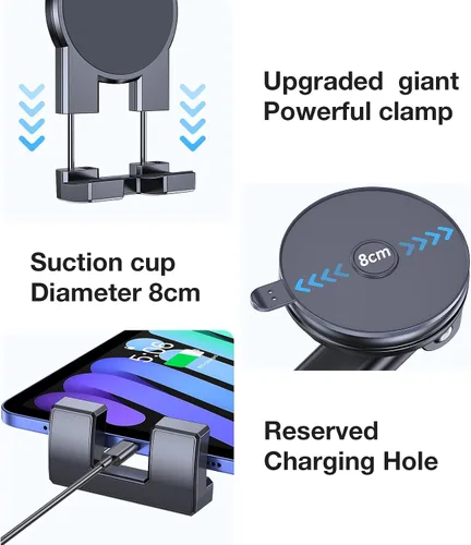 Vista 13 de Soporte para tablet para coche, soporte para iPad para coche【Parabrisas+Salpicadero】Ventosa para iPad para camión Soporte【360° 】Soporte para tablet