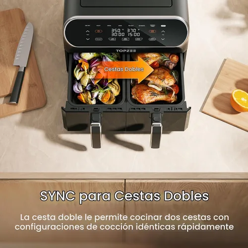 Vista 6 de Topzee Freidora de aire de doble cesta de 8 cuartos – Freidora de aire de tamaño familiar con zonas independientes duales, 8 ajustes preestablecidos