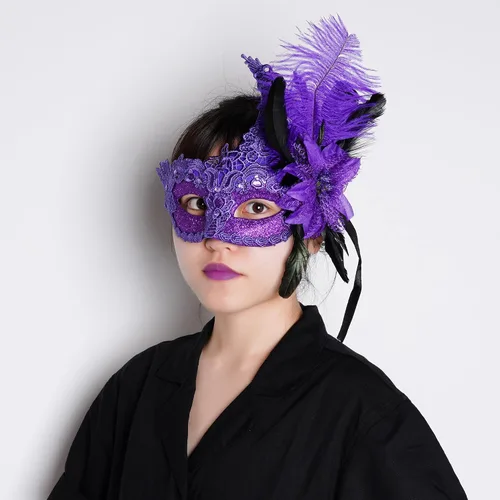Vista 5 de Máscara de plumas veneciana para mujer, para cosplay, fiesta, Halloween, Mardi Gras, máscara de Navidad