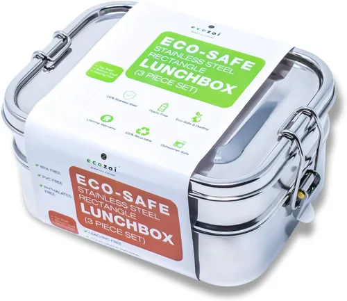Vista 11 de ecozoi Lonchera Bento de acero inoxidable, 50 onzas, lonchera de 2 compartimentos con divisor extraíble y mini cápsula de salsa, a prueba de fugas