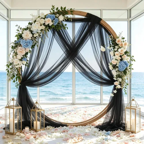 Vista 6 de Cortinas de telón de fondo transparentes para arco de boda de 28 pulgadas x 19 pies Negro