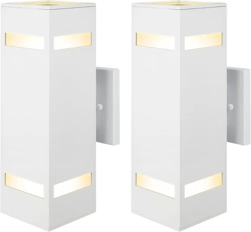Vista 10 de Luces de pared para exteriores con sensor de anochecer a amanecer, paquete de 2, de aluminio, moderno, impermeable, cilíndrico, cuadrado, farol