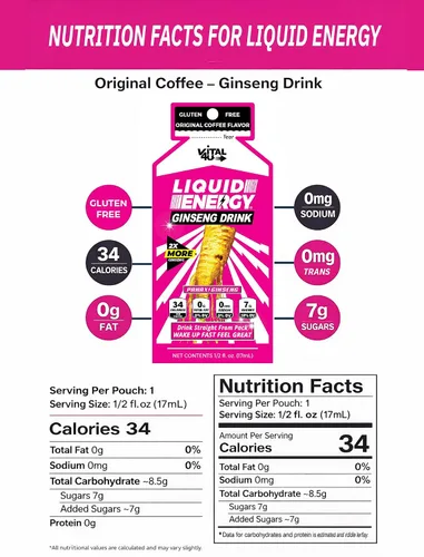Vista 2 de VITAL 4U Liquid Energy Shot - Bolsas de cafeína listas para beber con Panax ginseng y vitaminas B