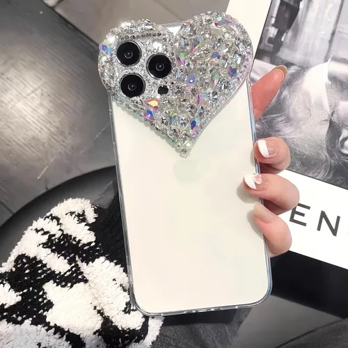 Vista 8 de Funda protectora compatible con iPhone 12 para mujeres y niñas, con diamantes de imitación 3D con diamantes de imitación de lujo, bonita funda
