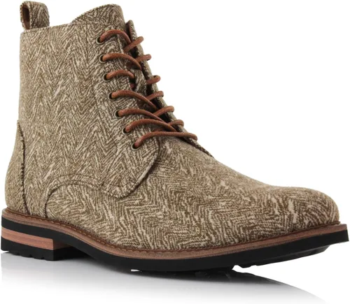 Vista 15 de Polar Fox Botas de tobillo para hombre Colección de botas casuales con cordones Estilos de punta redonda y punta lisa 1. Negro y lana