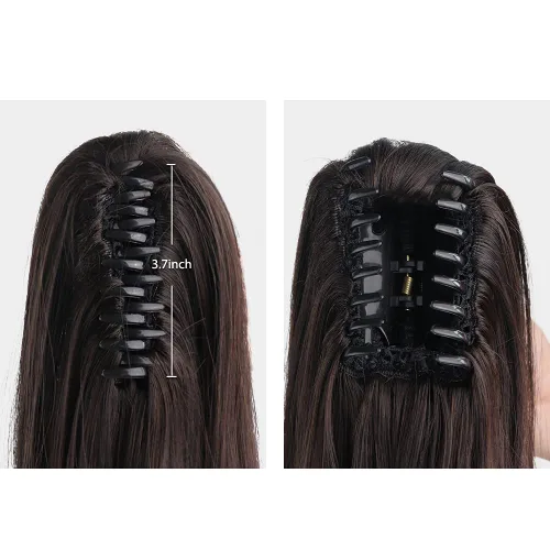 Vista 6 de Extensión de cola de caballo, Pinza de extensión de cabello de 24 pulgadas color marrón oscuro para mujeres con cabello liso, pieza de cabello
