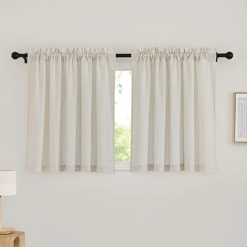 Vista 31 de RYB HOME Cortinas traslúcidas grises – Cortinas semitransparentes mezcladas de lino para privacidad, cortinas de ventana, reducción de luz para sala
