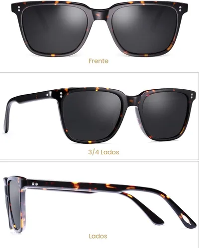 Vista 5 de CARFIA Gafas de sol polarizadas para hombre con protección UV400 Cool Man 1. Marco Tortuga Lente Gris