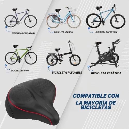 Vista 5 de Asiento de bicicleta de gran tamaño, cómodo sillín de bicicleta, diseño de ranura media, espuma viscoelástica de 2.95 pulgadas de grosor, ajuste Rojo