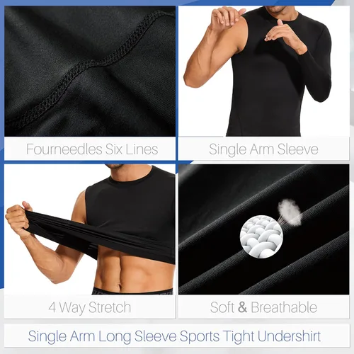 Vista 4 de Koalarun Basketball Compression Shirt for Men One Arm Long Sleeve Athletic Shirts Sport Workout Baselayer Undershirt
