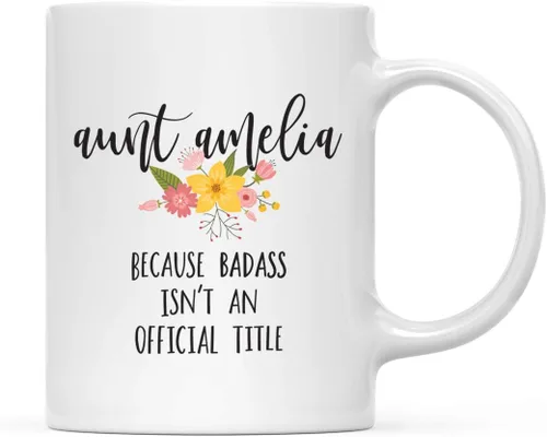 Vista 22 de Andaz Press Taza de café de 11 onzas, regalo de broma, tía porque Badass no es un título oficial, gráfico floral, 1 paquete