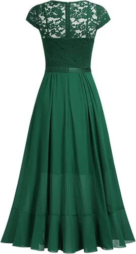 Vista 7 de Miusol - Vestido largo elegante para mujer, con volantes, encaje y cuello en V, ideal para damas de honor