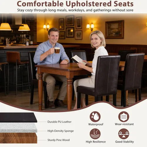 Vista 4 de SUPER DEAL Silla de comedor Parson acolchada de cuero sintético de madera, impermeable y resistente al aceite, sillas elásticas para cocina