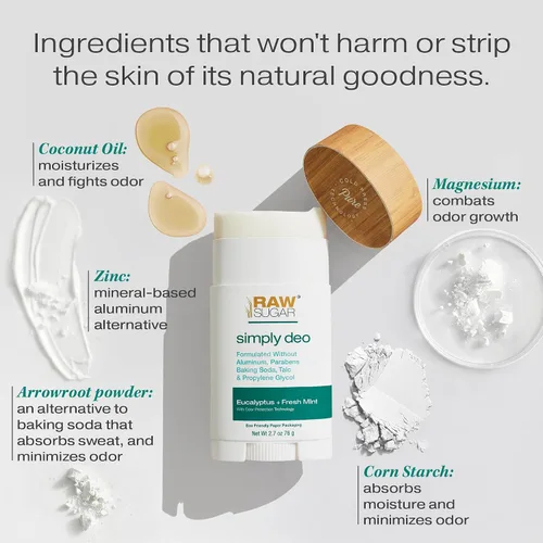 Vista 2 de RAW SUGAR Barra de desodorante sin aluminio, Simply Deo (Paquete de 1) Desodorante para todo el cuerpo para mujeres y hombres, fórmula limpia sin