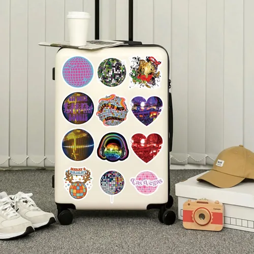Vista 5 de Paquete de 130 calcomanías de bola de discoteca, calcomanías de vinilo impermeables y estéticas para botellas de agua, laptop, teléfono, álbumes