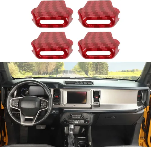 Vista 14 de Jimen Compatible con Ford Bronco 2021-2023, 4 piezas de cubierta de botón de ajuste de ventilación de aire de consola central (azul)