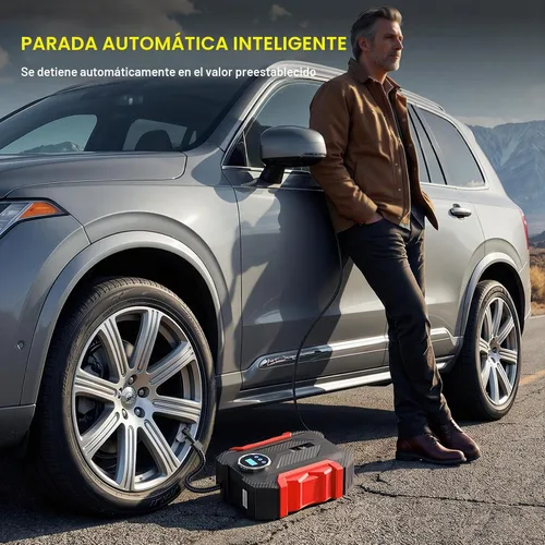 Vista 4 de Compresor de aire digital para bomba automática de coche, inflador de neumáticos portátil con luz LED DC 12V, rojo