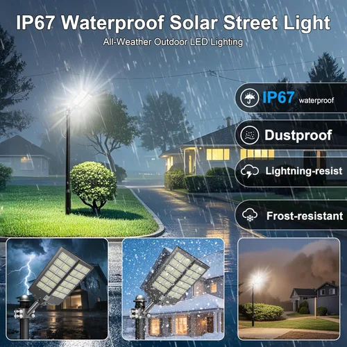 Vista 5 de Loyoele 9000W Luces solares de calle para exteriores 120000 lm, luz solar para estacionamiento comercial 7000 K, luces solares de inundación