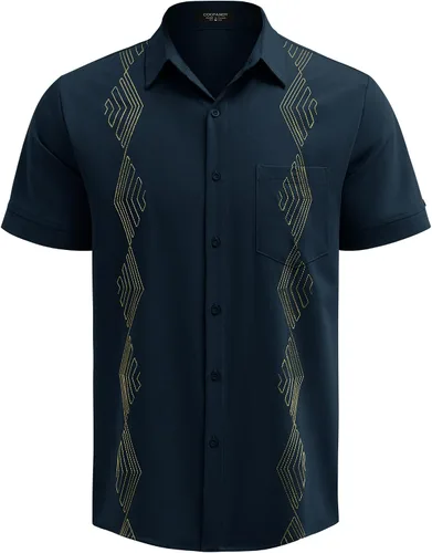 Vista 3 de COOFANDY Men's Cuban Guayabera Shirts Short Sleeve Linen Tops Beach Button Down Shirt with Pockets