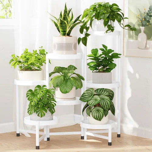 Vista 21 de LASZOLA Soporte plegable de 3 niveles para plantas de interior para múltiples macetas grandes, estante ajustable alto y resistente con estantería