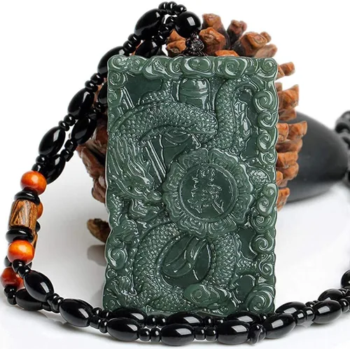 Vista 3 de Collares de mujer Collares de hombre Natural Tallado a mano Verde Jade Wu Dios de la riqueza Guan Dragón Guan Yu Guan Gong Guan Yu Collar Masculino