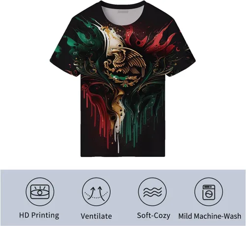 Vista 4 de Camiseta de moda de verano con estampado de bandera mexicana para hombre