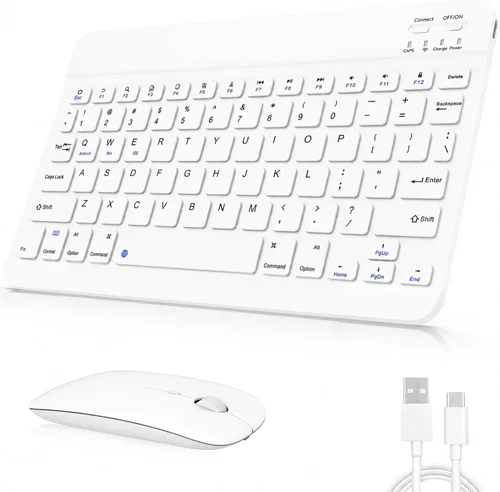 Vista 10 de Combo de teclado y mouse Bluetooth recargable, juego de teclado inalámbrico ultradelgado universal para Android, Windows, iPad, iPhone, Samsung Negro