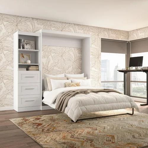 Vista 2 de Bestar Pur Queen Murphy - Mueble de cama y estantería con cajones, cama de pared de 90 pulgadas que ahorra espacio