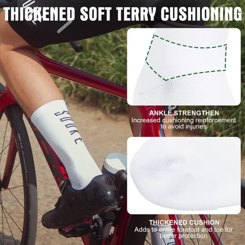 Vista 3 de Souke Sports Calcetines de ciclismo para hombres y mujeres, transpirables y acolchados que absorben la humedad, calcetines de compresión atléticos