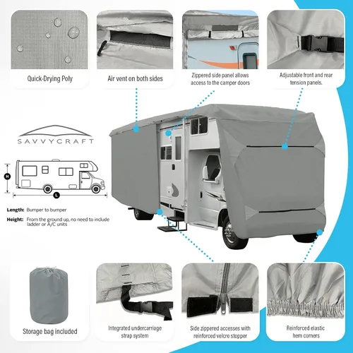Vista 2 de SavvyCraft Funda mejorada para autocaravana de clase C, transpirable, impermeable, resistente al desgarro, para autocaravana clase C de 20 pies - 23