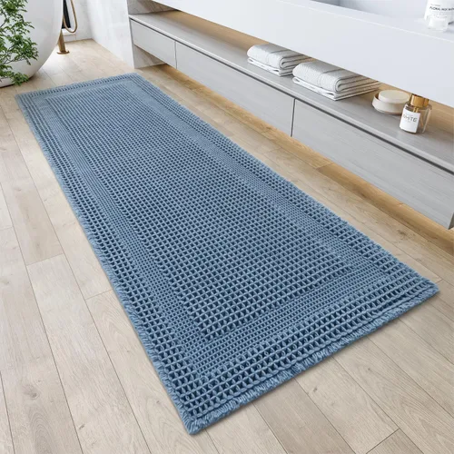 Vista 17 de AMOAMI Tapete de baño absorbente, diseño de punto gofre, antideslizante, lavable a máquina, con borlas, ultrasuave, bohemio, para piso, 2 x 4 pies