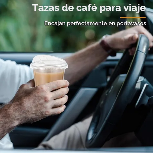 Vista 7 de Baderke 100 vasos de plástico con tapas para sorber, fondo redondo, vasos de café de plástico desechables con tapas, tazas de cristal transparentes