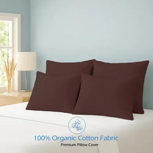 Vista 3 de Comfort Beddings Juego de 4 fundas de almohada estándar, 100% algodón orgánico, 600 hilos, fundas de almohada de algodón marrón de alta calidad