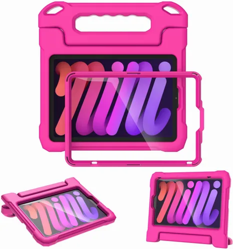Vista 11 de Funda infantil para iPad Mini 7 (A17 Pro) 2024 y 6 (A15) 2021, 8.3 pulgadas de 6ª/7ª generación con protector de pantalla, soporte de mango a prueba