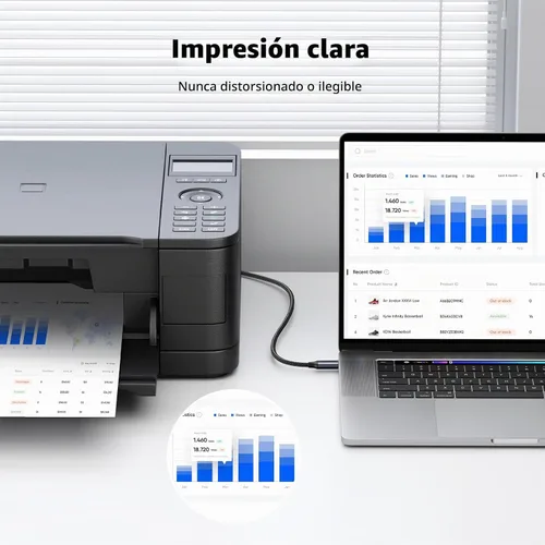 Vista 2 de UGREEN Cable USB-B a USB-C de 3 pies, nailon trenzado para impresora y MIDI Negro